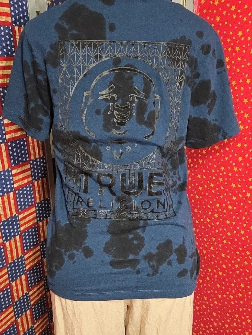 True Religion Blue and Black Tie-Dye Short Sleeve Tee